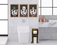 BK Home Doğal Masif Ahşap Tuvalet Kağıtlığı ve Dekoratif 3’lü Retro Ahşap Tablo-7