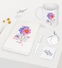 Kişiye Özel Anne Anlamı Beyaz Defter Kalem Kupa Ayna Seti