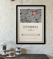 Kişiye Özel Konumlu Siyah Beyaz İstanbul Harita Kanvas Tablo 30x50cm-1