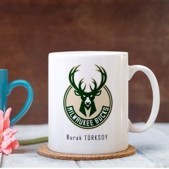 Kişiye Özel NBA Milwaukee Bucks Beyaz Kupa Bardak