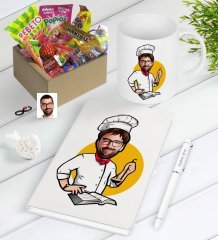 Kişiye Özel Bay Chef Karikatürlü Nostaljik Lezzetler Defter Kalem Kupa Hediye Seti-12