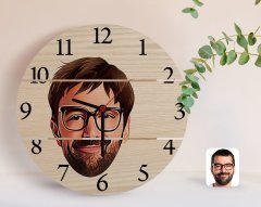 Kişiye Özel Erkek Yüz Karikatürlü Otantik Ahşap Palet Saat-1