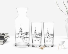 Kişiye Özel Renkli Baskılı Kız Kulesi Tasarımlı İkili Rakı Bardağı ve Karaf Hediye Seti-2