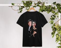 BK Gift Kişiye Özel Sevgililer Karikatürlü İkili Siyah T-shirt Seti, Sevgililer Hediye, Çift Hediyesi, Yıl Dönümü Hediyesi, Kişiye Özel Tişört-11