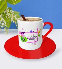 Kişiye Özel En İyi Öğretmen Kırmızı Türk Kahvesi Fincanı - 1