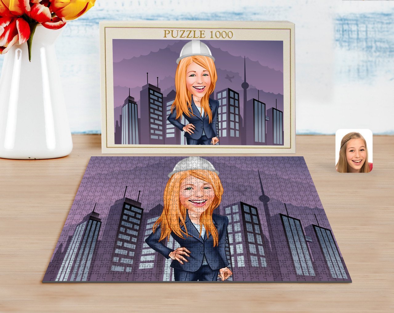 Kişiye Özel Kadın Mühendis Karikatürlü 1000 Parça Profesyonel Puzzle-1