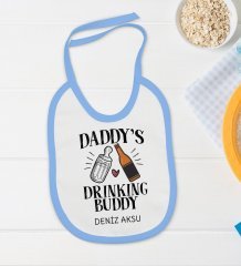 BK Kids Kişiye Özel Daddy's Drinking Buddy Tasarımlı Mavi Bebek Body Zıbın ve Mama Önlüğü Hediye Seti-1