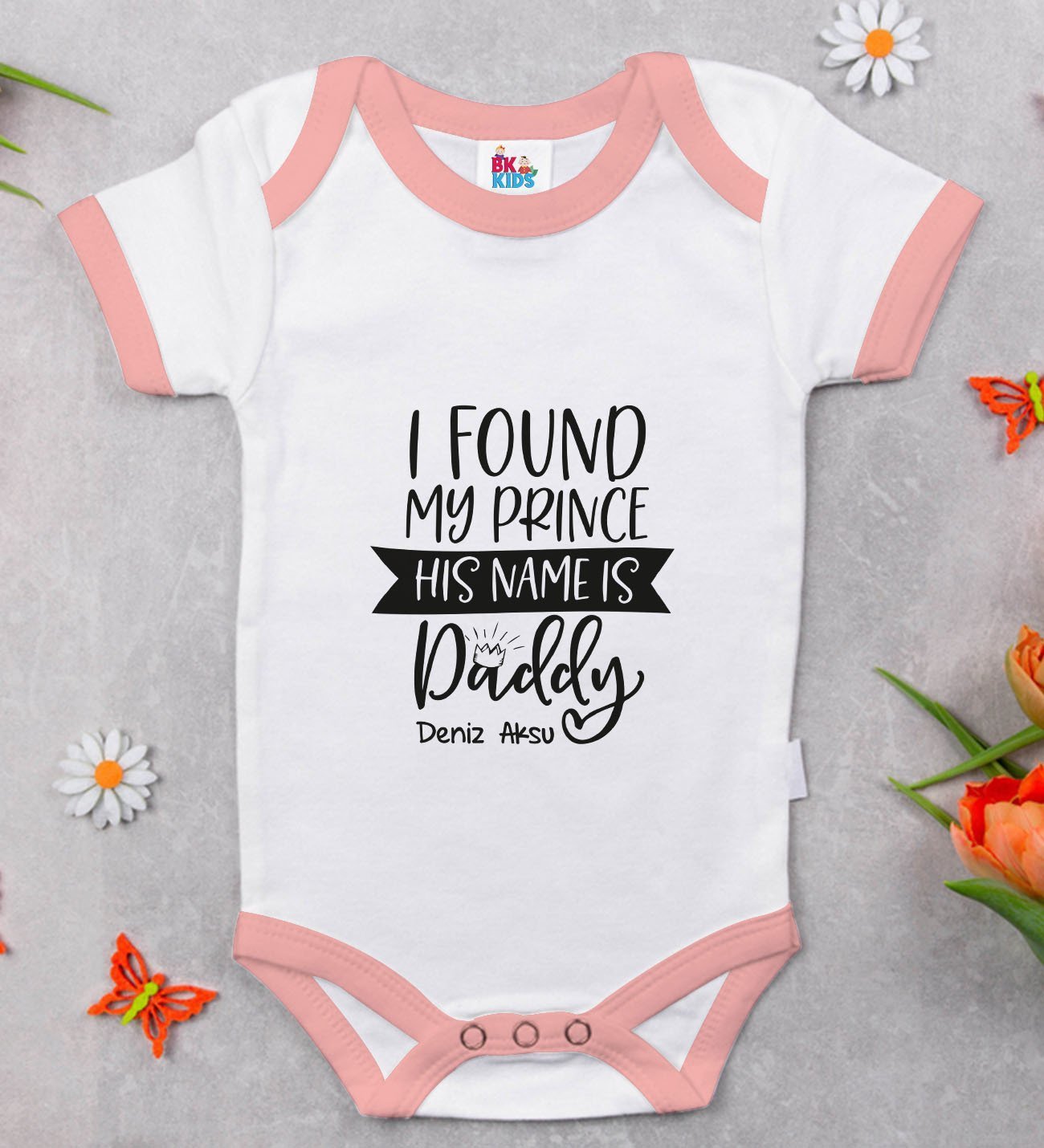 BK Kids Kişiye Özel Pembe Bebek Body Zıbın - Model 4