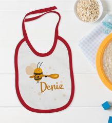 BK Kids Kişiye Özel İsimli Kırmızı Bebek Mama Önlüğü-38