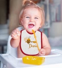 BK Kids Kişiye Özel İsimli Kırmızı Bebek Mama Önlüğü-38