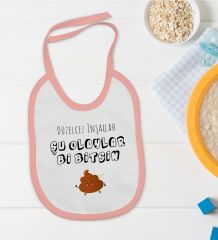 BK Kids Düzelcez İnşallah Tasarımlı Pembe Bebek Mama Önlüğü-1
