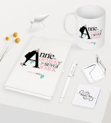 Kişiye Özel Anne Demek Sevgi Demek Beyaz Defter Kalem Kupa Ayna Seti