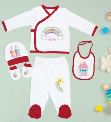 BK Kids Kişiye Özel 10 Parça Kırmızı Hastane Çıkışı Battaniye ve Yastık Hediye Seti, Yeni Doğan Bebek Giyim Hediyesi-2