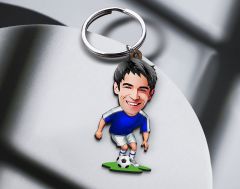 BK Gift Kişiye Özel Futbolcu Karikatürlü Ahşap Anahtarlık-11 Sevgiliye Hediye, Arkadaşa Hediye, Doğum Günü Hediyesi