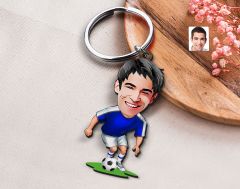 BK Gift Kişiye Özel Futbolcu Karikatürlü Ahşap Anahtarlık-11 Sevgiliye Hediye, Arkadaşa Hediye, Doğum Günü Hediyesi