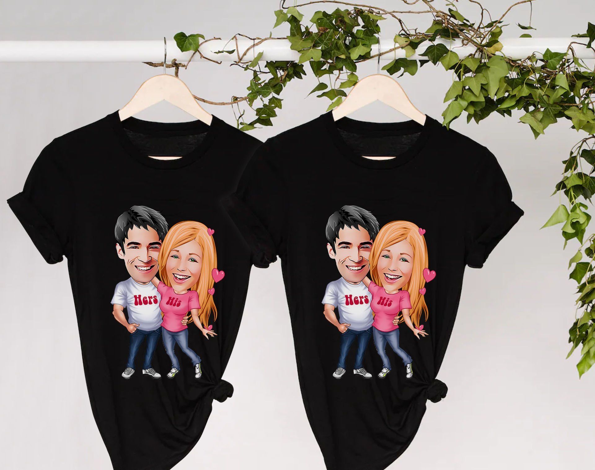 BK Gift Kişiye Özel Sevgililer Karikatürlü İkili Siyah T-shirt Seti, Sevgililer Hediye, Çift Hediyesi, Yıl Dönümü Hediyesi, Kişiye Özel Tişört-10