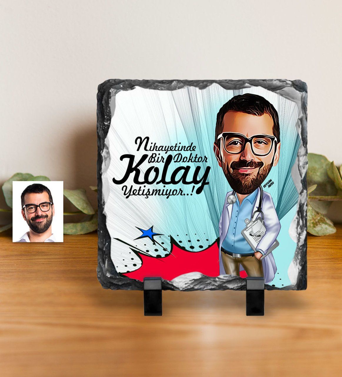 Kişiye Özel Bay Doktor Karikatürlü Dekoratif Doğal Taş - 5