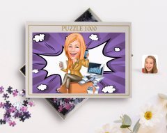 Kişiye Özel Kadın Muhasebeci Karikatürlü 1000 Parça Profesyonel Puzzle-1