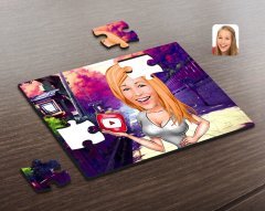 Kişiye Özel Kadın Youtuber Karikatürlü Ahşap Puzzle-2
