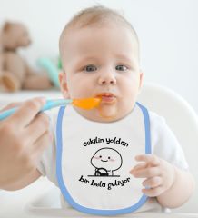 BK Kids Bir Bela Geliyor Tasarımlı Mavi Bebek Body Zıbın ve Mama Önlüğü Hediye Seti-1