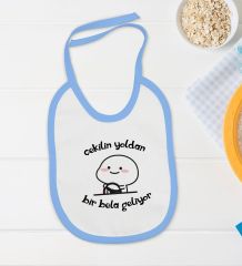 BK Kids Bir Bela Geliyor Tasarımlı Mavi Bebek Body Zıbın ve Mama Önlüğü Hediye Seti-1