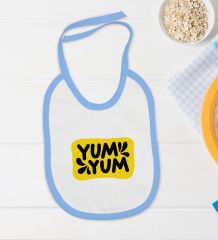 BK Kids Yum Yum Tasarımlı Mavi Bebek Body Zıbın ve Mama Önlüğü Hediye Seti-1