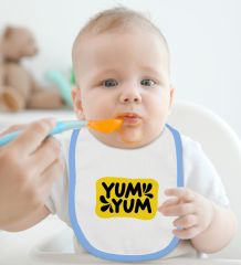 BK Kids Yum Yum Tasarımlı Mavi Bebek Body Zıbın ve Mama Önlüğü Hediye Seti-1