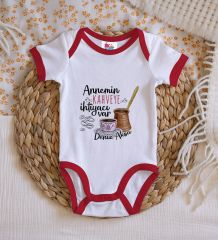 BK Kids Kişiye Özel Annemin Kahveye İhtiyacı Var Tasarımlı Kırmızı Bebek Body Zıbın-1