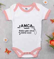 BK Kids Amca Baba Gibi Tasarımlı Pembe Bebek Body Zıbın-1