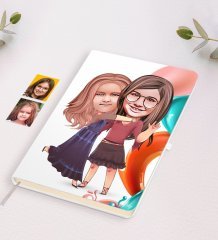 Kişiye Özel Kız Kardeşler Karikatürlü Beyaz Defter-6