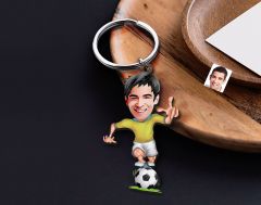 BK Gift Kişiye Özel Futbolcu Karikatürlü Ahşap Anahtarlık-10 Sevgiliye Hediye, Arkadaşa Hediye, Doğum Günü Hediyesi