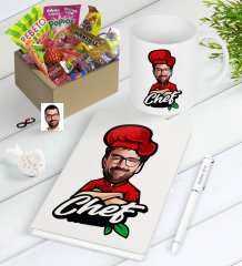 Kişiye Özel Bay Chef Karikatürlü Nostaljik Lezzetler Defter Kalem Kupa Hediye Seti-10