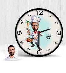 Kişiye Özel Chef Karikatür Ahşap Duvar Saati - 1