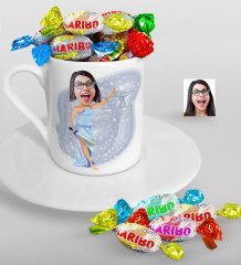 Kişiye Özel Bayan Avukat Karikatürlü Türk Kahvesi Fincanı ve Haribo Şeker Hediye Seti-2