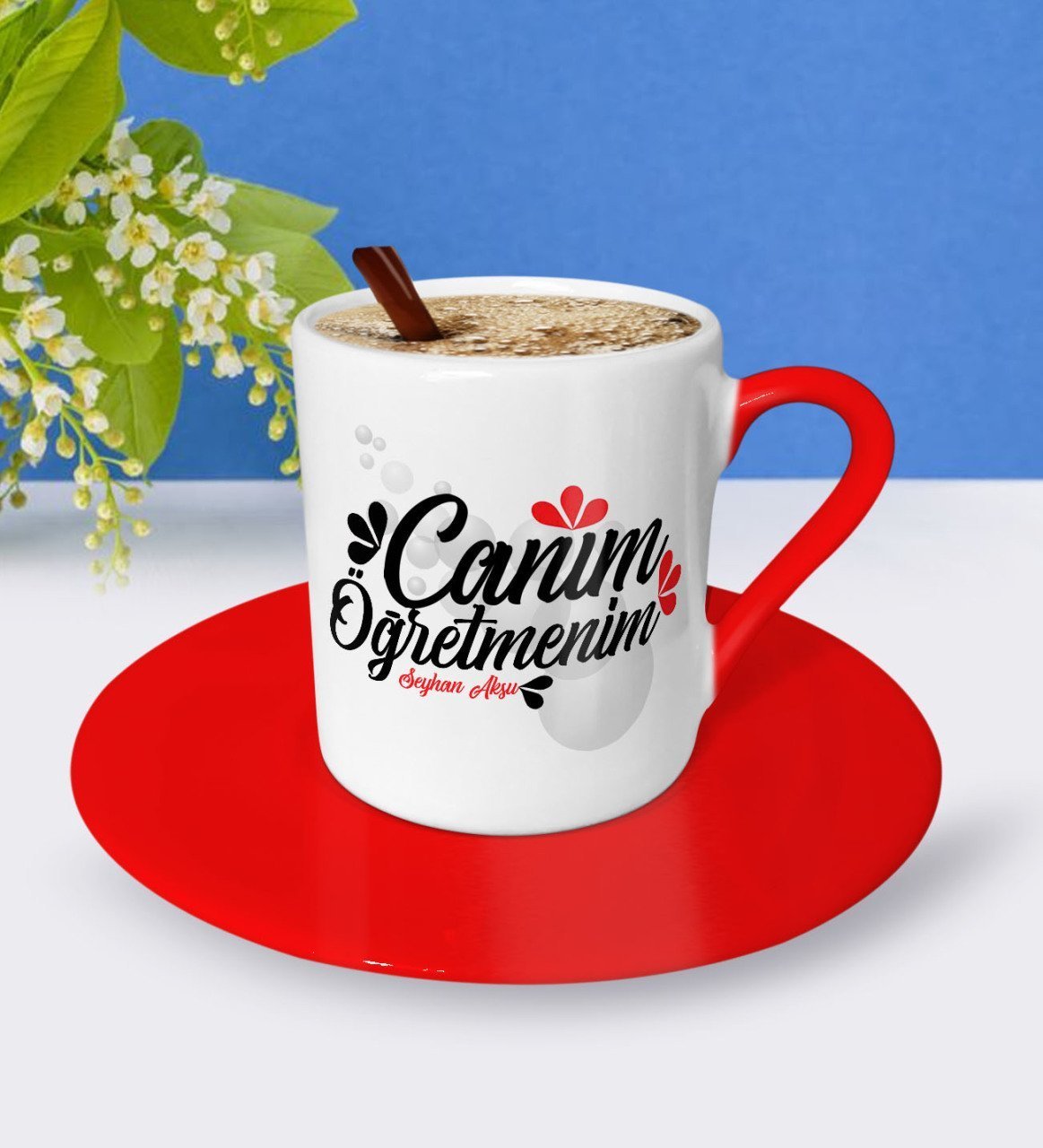 Kişiye Özel Canım Öğretmenim Kırmızı Türk Kahvesi Fincanı - 3