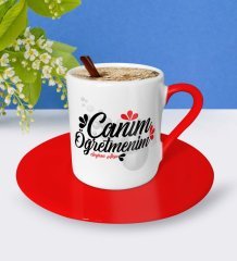 Kişiye Özel Canım Öğretmenim Kırmızı Türk Kahvesi Fincanı - 3