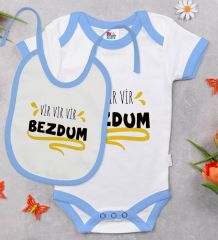 BK Kids Bezdum Tasarımlı Mavi Bebek Body Zıbın ve Mama Önlüğü Hediye Seti-5