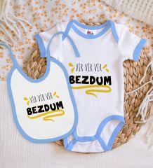 BK Kids Bezdum Tasarımlı Mavi Bebek Body Zıbın ve Mama Önlüğü Hediye Seti-5
