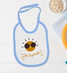 BK Kids İlk Seyahat Tasarımlı Mavi Bebek Body Zıbın ve Mama Önlüğü Hediye Seti-1