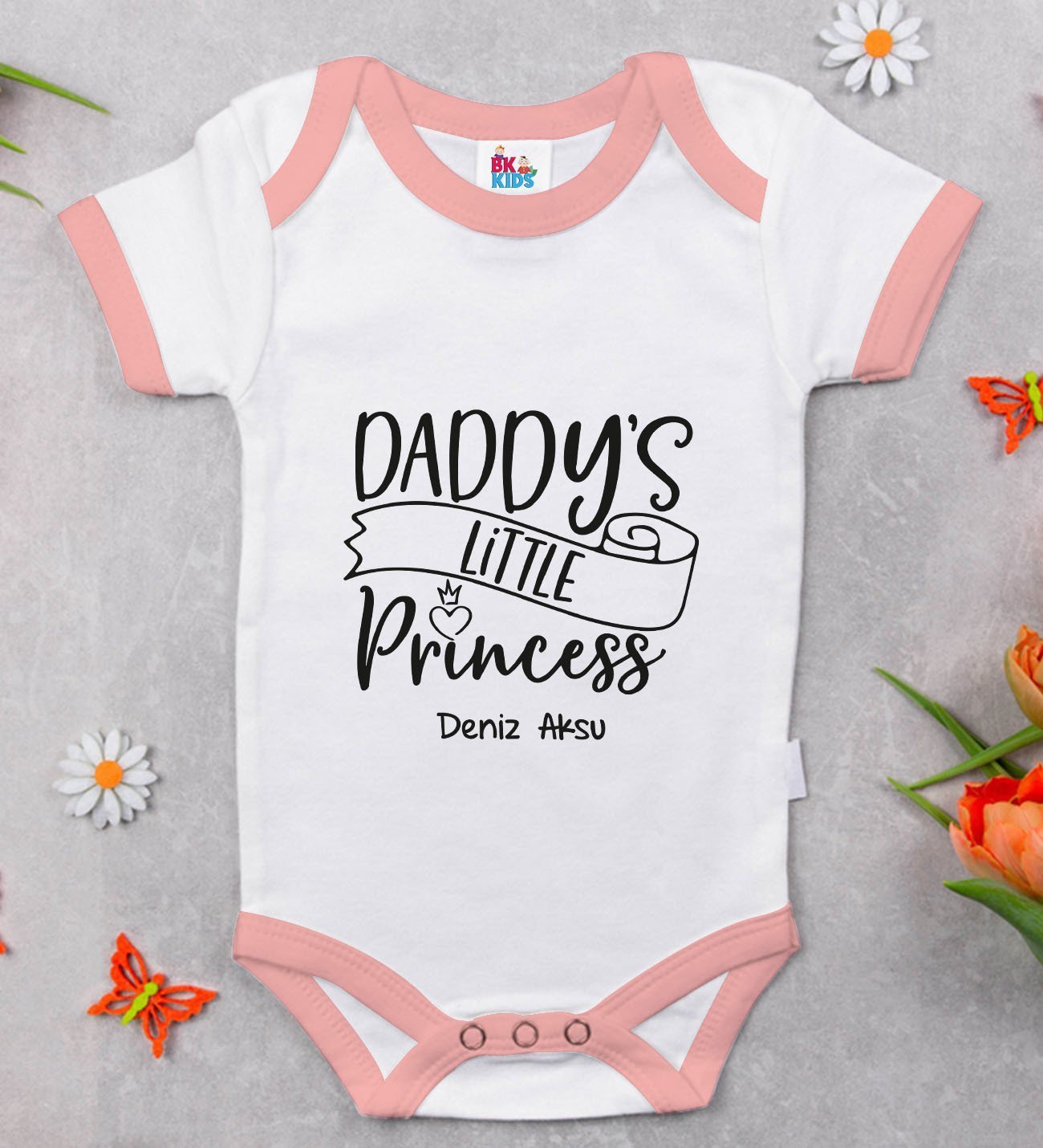 BK Kids Kişiye Özel Pembe Bebek Body Zıbın - Model 2