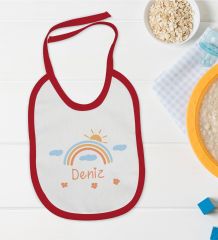 BK Kids Kişiye Özel İsimli Kırmızı Bebek Mama Önlüğü-36