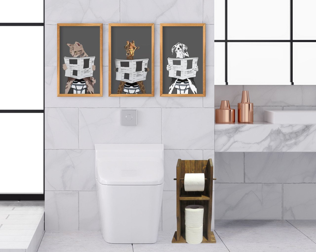 BK Home Doğal Masif Ahşap Tuvalet Kağıtlığı ve Dekoratif 3’lü Retro Ahşap Tablo-4