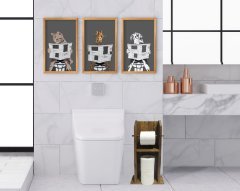 BK Home Doğal Masif Ahşap Tuvalet Kağıtlığı ve Dekoratif 3’lü Retro Ahşap Tablo-4