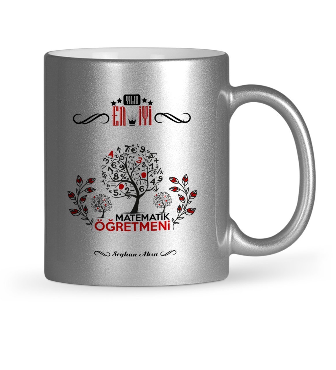 Kişiye Özel Yılın En İyi Matematik Öğretmeni Gümüş Yaldızlı Kupa Bardak