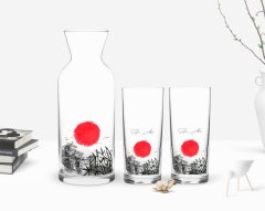 Kişiye Özel Renkli Baskılı Japan Tasarımlı İkili Rakı Bardağı ve Karaf Hediye Seti-1