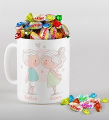 Kişiye Özel Sevgililer Günü Beyaz Kupa ve Haribo Şeker Hediye Seti-108