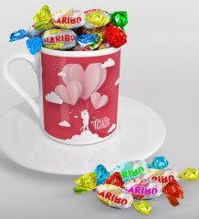 Kişiye Özel Sevgililer Günü Türk Kahvesi Fincanı ve Haribo Şeker Hediye Seti-134