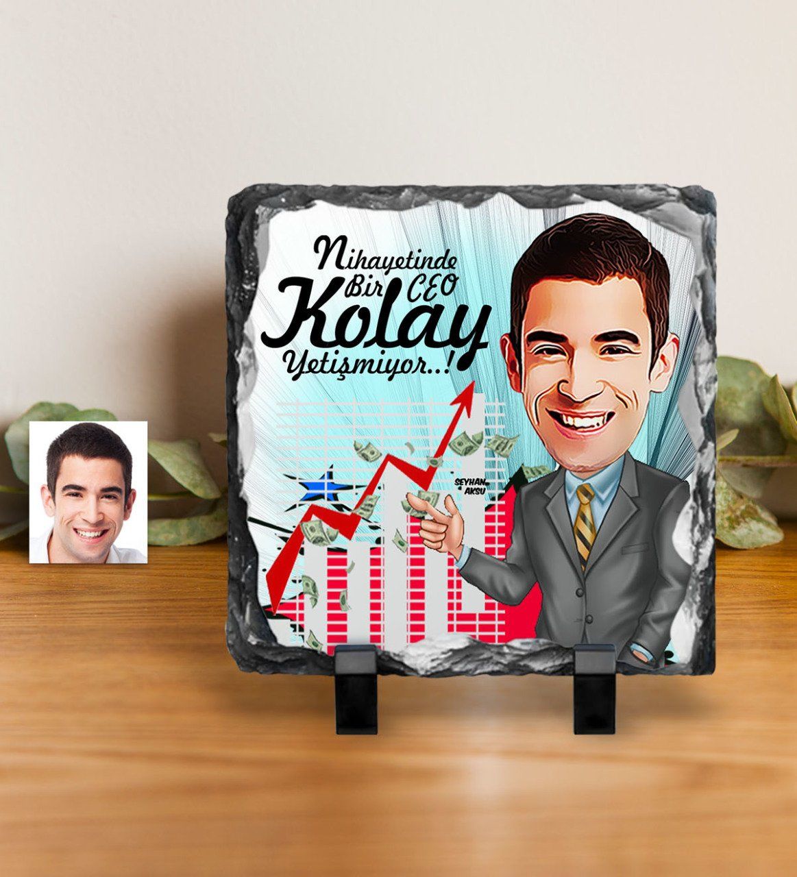 Kişiye Özel Bay CEO Karikatürlü Dekoratif Doğal Taş - 1