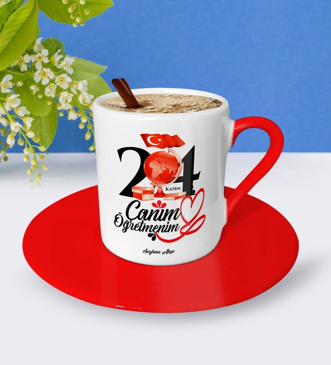 Kişiye Özel Canım Öğretmenim Kırmızı Türk Kahvesi Fincanı - 2