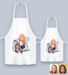 BK Gift Kişiye Özel İkili Anne Kız Karikatürlü Mutfak Önlüğü Seti-2, Anneye Hediye, Anneler Günü Hediyeleri
